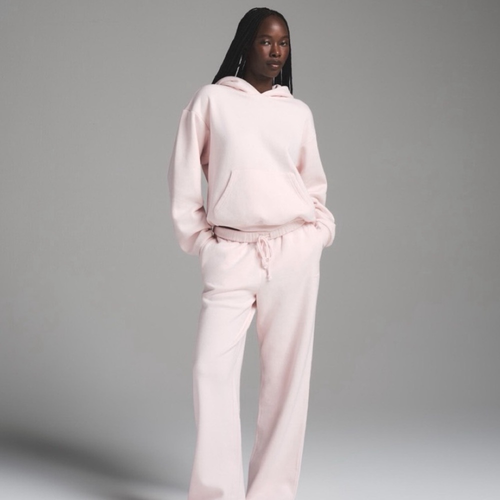 Skims Cherry Blossom Pale Pink Hoodie & Wide-Leg Sweatpants Set